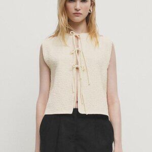 Massimo Dutti Knit vest with crew neck and tie details NWT